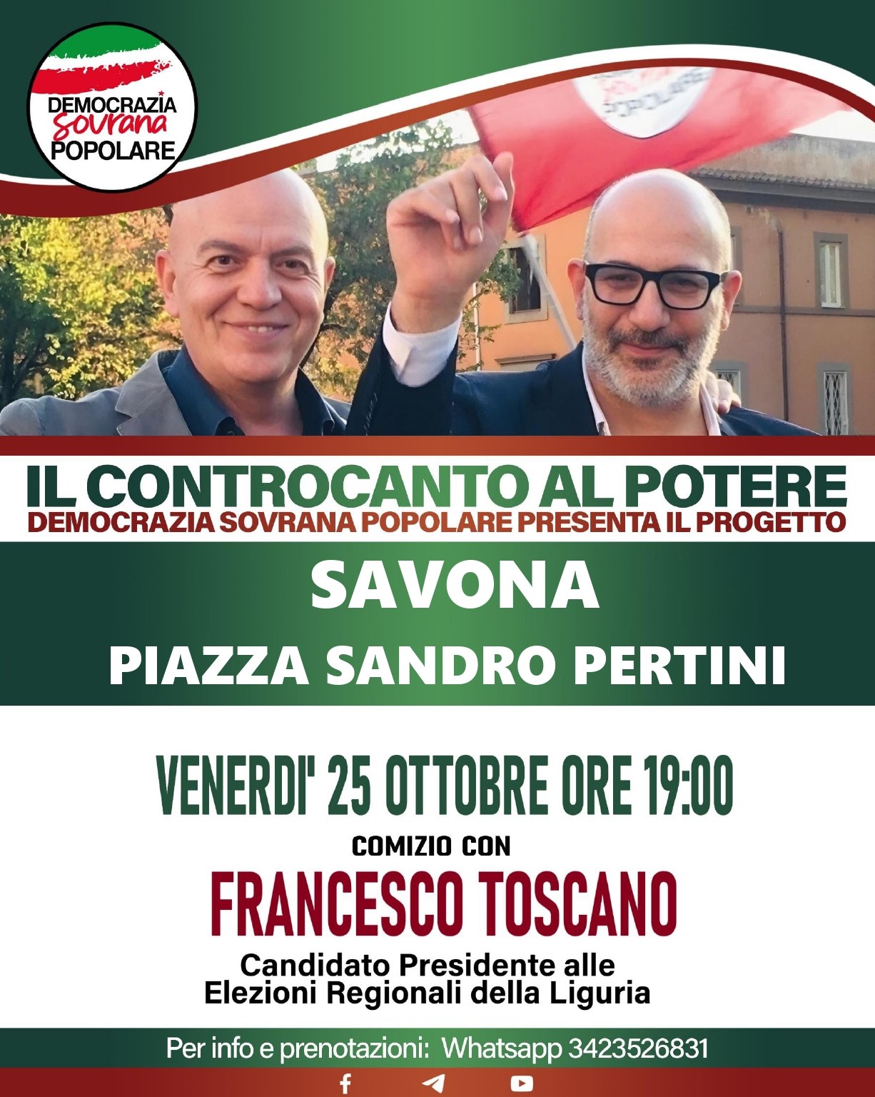 ELEZIONI REGIONALI LIGURIA - SAVONA 25 OTTOBRE